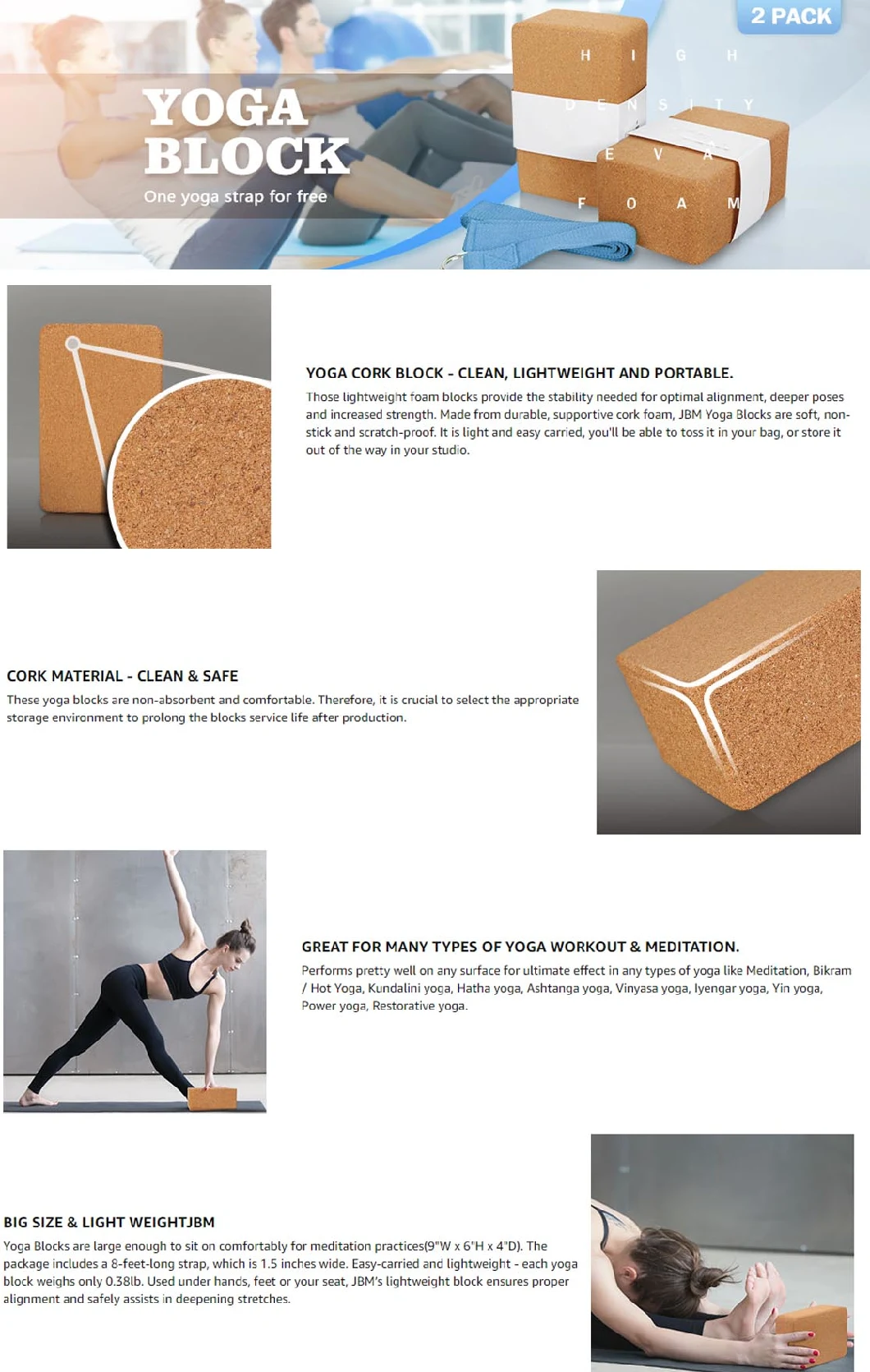 Natural and Eco-Friendly Cork Yoga Blocks for Yoga, Pilates and Balance Training